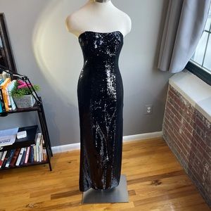 NWT Aidan Mattox Black Strapless Sequin Gown Dress, Size 4